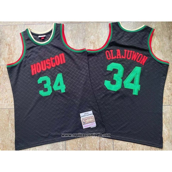 Camiseta Houston Rockets Hakeem Olajuwon #34 Mitchell & Ness 1993-94 Negro